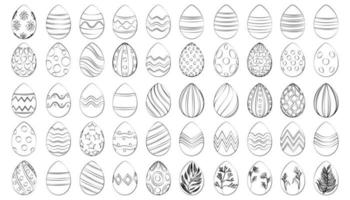 Set of 50 pcs different Easter eggs thin lines - Vector