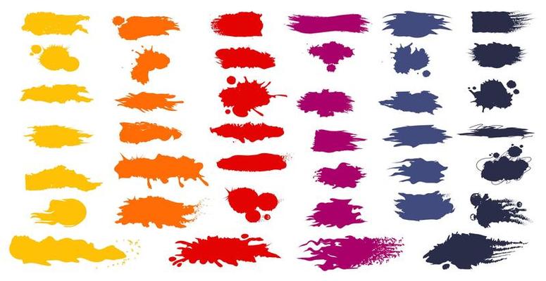 Set of different strokes of colored paint on a white background - Vector