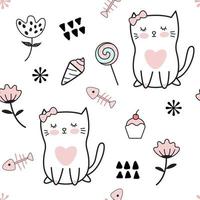 Cute little cat seamless pattern design vector