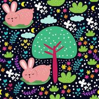 Cute hand drawn rabbit seamless pattern vector