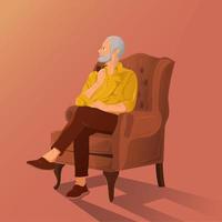 old man with a pipe sitting in an armchair vector