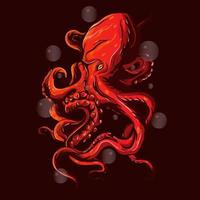 Kraken rojo con ilustración de vector de burbujas