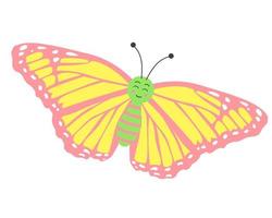 Cute colorful smiling butterfly. Flying insect. Cartoon character. vector