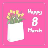 Yellow tulips in a package. Happy 8 March. vector