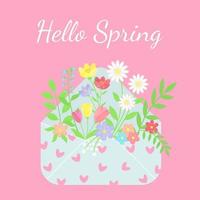 Bouquet of spring flowers in an envelope. Hello spring. Flower mail. vector