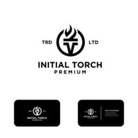 abstract torch logo icon design with business card vector