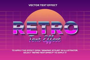 efecto de texto retro con estilo metálico de los años 80 vector