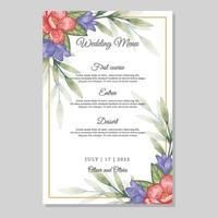 Wedding invitation and menu template with floral and leaves vector