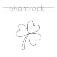 Trace the letters and color cartoon shamrock. Handwriting practice for kids. vector