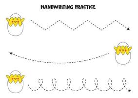 Tracing lines with cute Easter chicks. Writing practice. vector