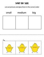 Sort Easter chicks by size. Educational worksheet for kids. vector