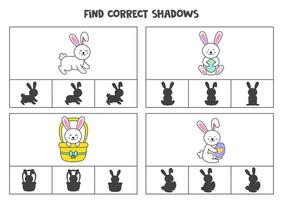 Find correct shadow of Easter rabbits. Printable clip card games for children. vector