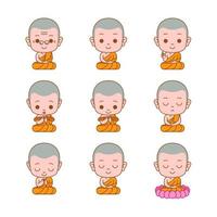 Cute monk cartoon outline color vector illustration
