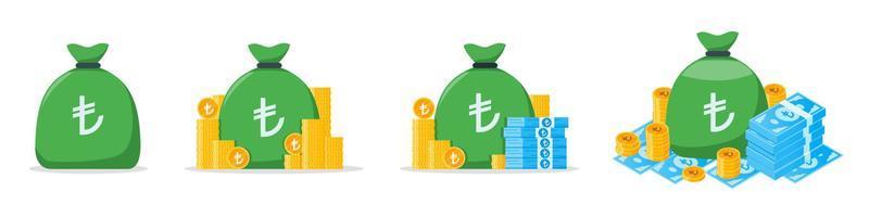 Turkish Lira Money Bag Icon Set vector