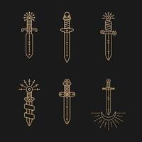 Sword line art set. Minimal linear symbols. Celestial mystic element. Vector line art illustration.