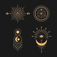 conjunto de arte de línea de luna y sol. símbolos lineales boho mínimos. elemento místico celestial. ilustración de arte de línea vectorial. vector