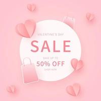 Valentine's day sale promotion banner template design. Design for advertising, background, banner, social media, poster, flyer. Vector in paper cut style.