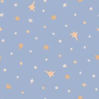 encantador bebé ducha cielo estrellado patrón sin costuras ilustración vectorial, estrellas dibujadas a mano en orden caótico aleatorio, dulces sueños niños divertida imagen simple para textil, papel de regalo vector
