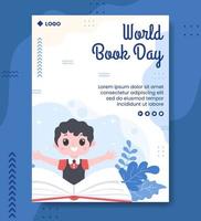 World Book Day Poster Template Flat Design Education Illustration Editable of Square Background Suitable for Social Media or Web Internet Ads vector