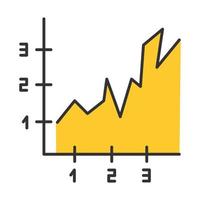 Area chart color icon. Rising graph with indexes. Increasing diagram. Infographic growth with numbers. Business report visualization. Marketing research presentation. Isolated vector illustration