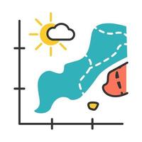 Temperature map color icon. Weather forecast presentation. Information graph, data chart. Seismic activity presentation. Climate change overcast. Statistics report. Isolated vector illustration