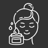 Beauty water chalk icon. Skin care procedure. Facial treatment. Liquid face product for moisturizing. Beauty routine step. Dermatology, cosmetics, makeup. Isolated vector chalkboard illustration