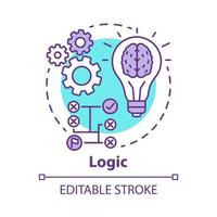 Logic concept icon. Thinking process thin line illustration. Rational solutions, ideas. Situation analysis. Strategy, algorithm. Solving problems. Vector isolated outline drawing. Editable stroke