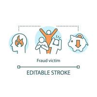 Fraud victim icon. Scam incident idea thin line illustration. Losing money, property, goods. Tricking and deceiving. Reporting criminal action. Vector isolated outline drawing. Editable stroke