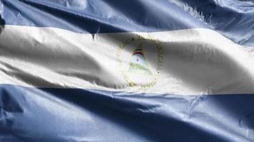 bandera textil de nicaragua ondeando lentamente en el bucle de viento. bandera de nicaragua balanceándose suavemente con la brisa. tejido textil tejido. fondo de relleno completo. Bucle de 20 segundos. video