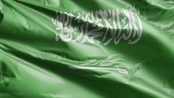 die saudi-arabische flagge weht langsam auf der windschleife. Saudi-Arabien-Banner wiegt sich sanft im Wind. voll ausfüllender Hintergrund. 20 Sekunden Schleife. video