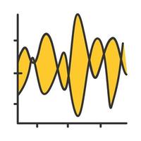 Stream graph color icon. Seismic chart. Amplitudes and motion waves. Radiation curve diagram. Science research. Weather report. Vibration flow visualization. Isolated vector illustration