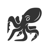 Octopus glyph icon. Swimming underwater animal with eight tentacles. Seafood restaurant menu. Floating marine creature. Aquatic mollusk. Silhouette symbol. Negative space. Vector isolated illustration