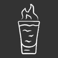 Flaming shot chalk icon. Glass with beverage and burning fire. Drink with flammable high-proof alcohol. Absinthe. Isolated vector chalkboard illustration