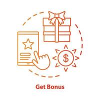 Get bonus concept icon. Gifts prizes idea thin line illustration. Cashback, redeem points. Reward program. Discounts and special offers. Vector isolated outline drawing