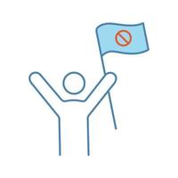 Protester color icon. Protest event. Social or political movement. Person holding protest flag. Contentious action. Isolated vector illustration