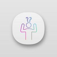 Confusion app icon. UI UX user interface. Making decisions. Indecision. A lot of questions. Indecisive person. Perplexity. Stress symptom. Web or mobile application. Vector isolated illustration
