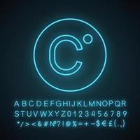 Celsius degrees temperature neon light icon. Centigrade scale. Celsius. Glowing sign with alphabet, numbers and symbols. Vector isolated illustration