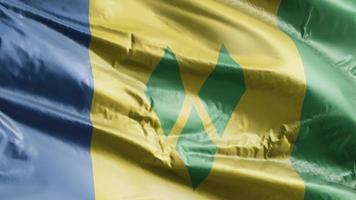 Saint Vincent und die Flagge der Grenadinen wehen auf der Windschleife. Saint Vincent und das Banner der Grenadinen, das sich im Wind wiegt. voll ausfüllender Hintergrund. 10 Sekunden Schleife. video