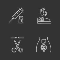 Safe sex chalk icons set. Vaccination. Sex with partner consent. Sterilisation, vasectomy. Medical procedure. Fallopian tubes cut. Contraceptive patch. Isolated vector chalkboard illustrations