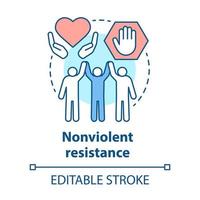 Nonviolent resistance concept icon. Peaceful social protest, public rally, pacifism idea thin line illustration. Protesters, activists holding hands vector isolated outline drawing. Editable stroke