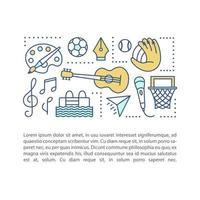 Hobbies concept linear illustration. Leisure. Time spending. Article, brochure, magazine page layout. Afterschool education with text box. After school program. Print design. Vector isolated drawing