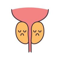 Sad prostate gland color icon. Men health. Male reproductive system diseases. Isolated vector illustration