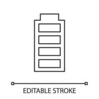 Fully charged battery linear icon. Charge completed. Thin line illustration. Battery level indicator. Contour symbol. Vector isolated outline drawing. Editable stroke