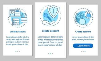 Account creation onboarding mobile app page screen with linear concepts. New user registration. Sign up. Authorization. Steps graphic instructions. UX, UI, GUI vector template with illustrations