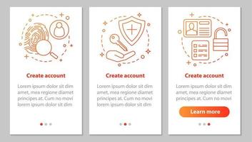 Account creation onboarding mobile app page screen with linear concepts. New user registration. Sign up. Authorization. Steps graphic instructions. UX, UI, GUI vector template with illustrations