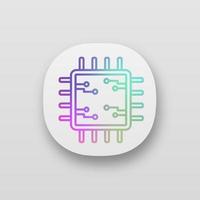 Processor with electronic circuits app icon. UI UX interface. Microprocessor with microcircuits. Chip, microchip, chipset. CPU. Central processing. Integrated circuit. Vector isolated illustration