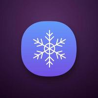 Snowflake app icon. UI UX user interface. Frosty weather. Air cooling. Cold temperature. Winter. Web or mobile application. Vector isolated illustration