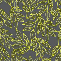 Yellow outline leaves on gray background seamless pattern vector