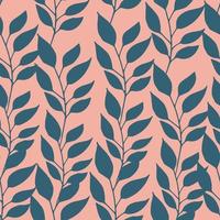 Blue silhouettes of leaves on pink background. Seamless pattern. Vector botanical illustration. Good print for wrapping paper, packaging design, wallpaper, ceramic tiles, and textile