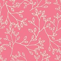 Seamless pattern with white outline drawings of meadow herbs on pink background. Twig with small leaves. Good print for wallpaper, textile, wrapping paper, ceramic tiles. Vector illustration